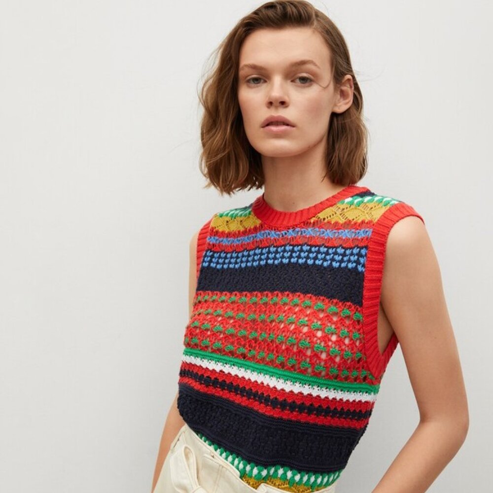 Mango Multicolor Knit Sleeveless Sweater Vest - Picture 2 of 13